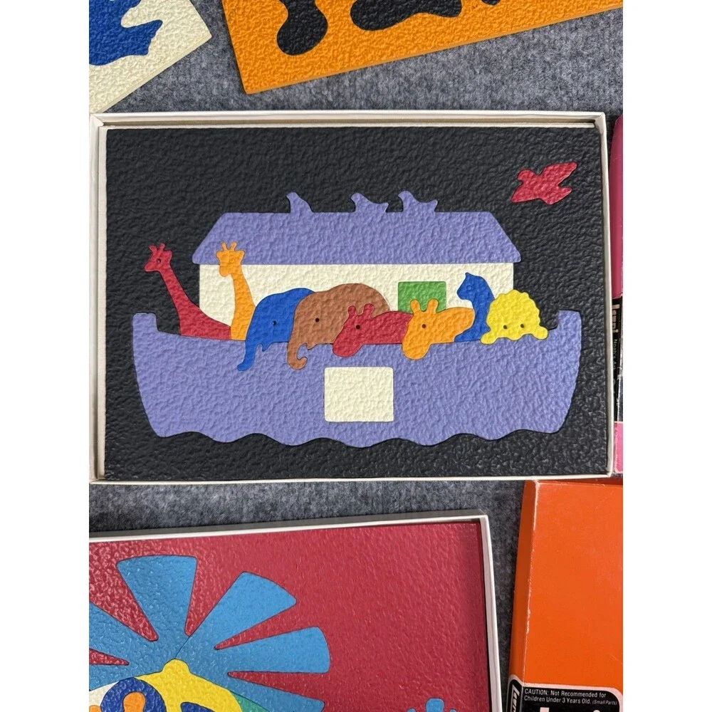 Vintage Lauri Crepe Foam Puzzle LOT of 5 – Noah’s Ark, Helicopter, Silhouettes